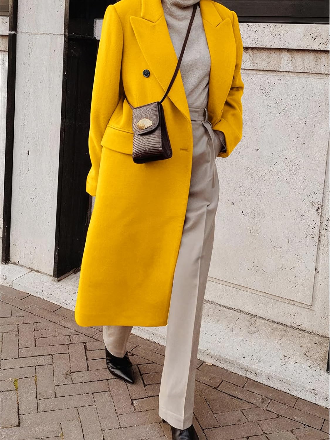 IDEALSANXUN Womens Long Wool Coats Fall Winter Double Breasted Trench Coat Peacoat - Image 3