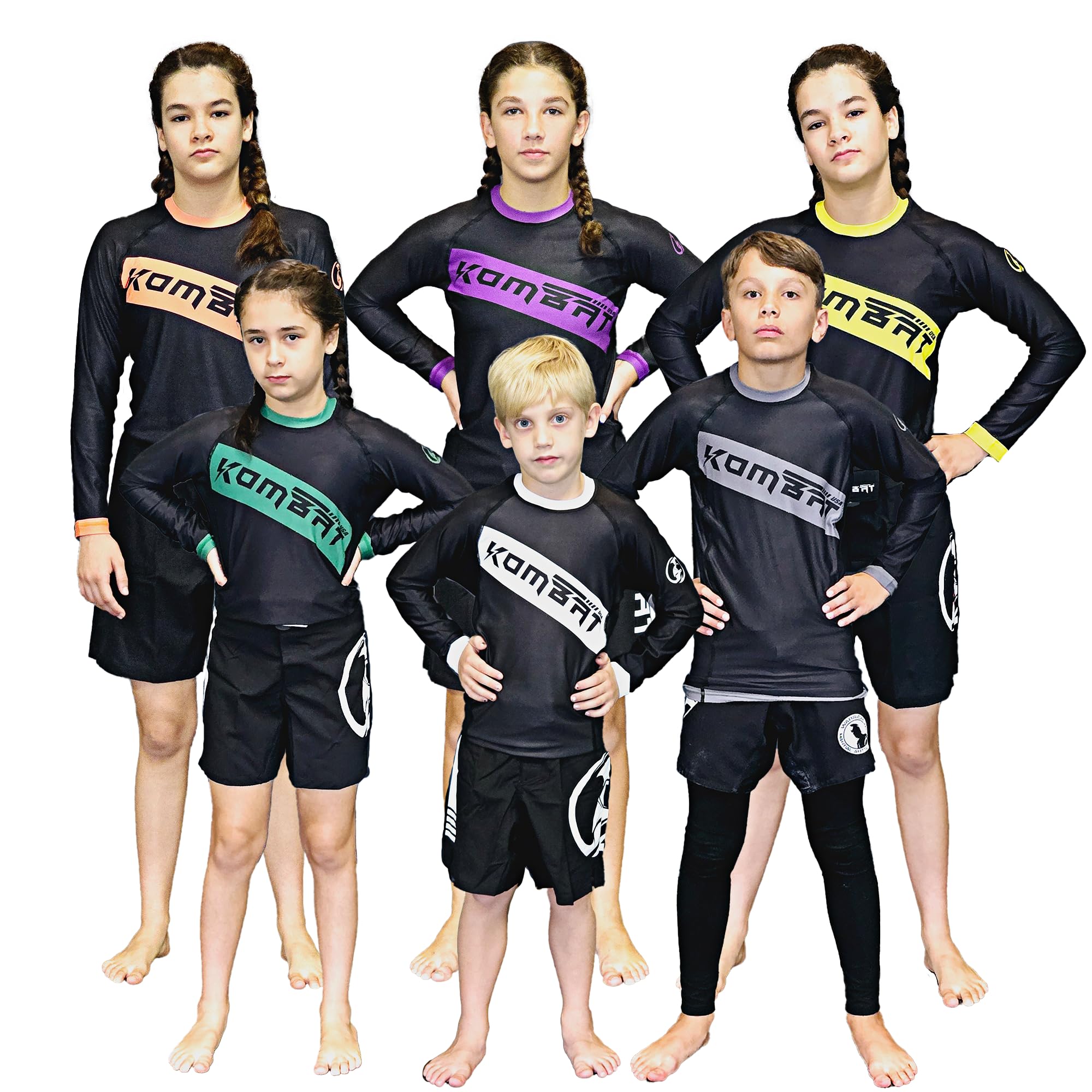 KOMBAT USA Full Sleeve Kids Rash Guards Boys and Girls| Compression BJJ Kids Rash Guard| IBJJF Accepted Youth BJJ Rash Guard