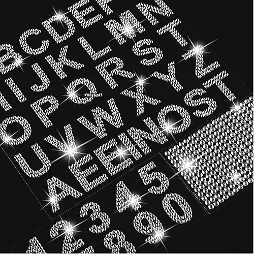 Miniatura 4 de 3 hojas de calcomanías con purpurina y diamantes de imitación, letras brillantes del alfabeto, calcomanías de números del alfabeto, borde de piedras