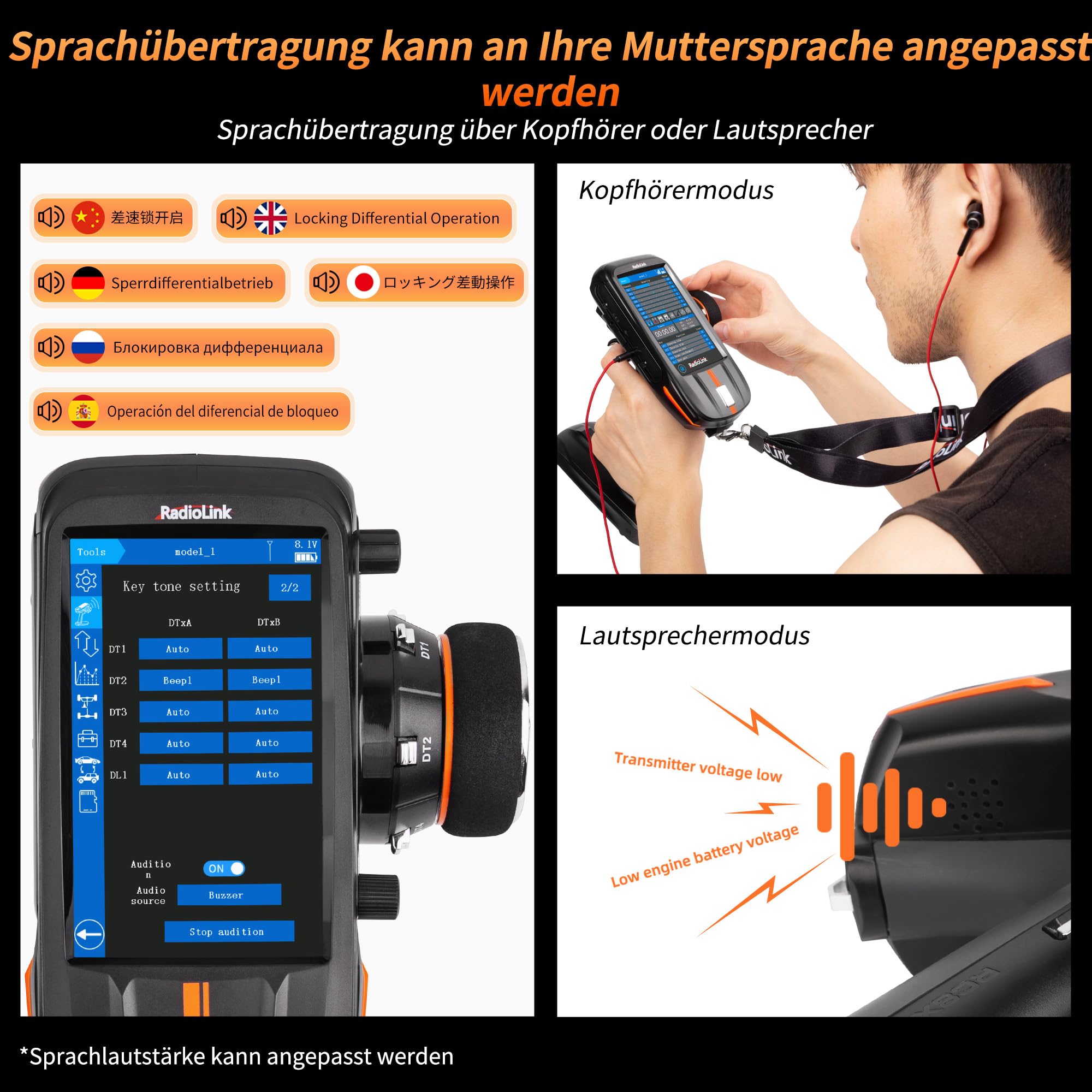 Radiolink RC8X Smart RC Fernsteuerung 8 Kanäle mit wasserdichtem Gyro-Empfänger R8FG 4,3" Bildschirm 200 Modellspeicher RC Fernbedienung Sender für Crawler Bagger Panzer Boot