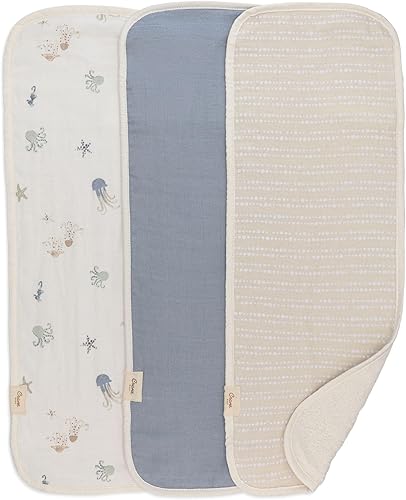 Crane Baby Paños de muselina para bebé, paño ligero y absorbente para eructos, medusas de vida marina, juego de 3, 7 x 20 pulgadas, esenciales para