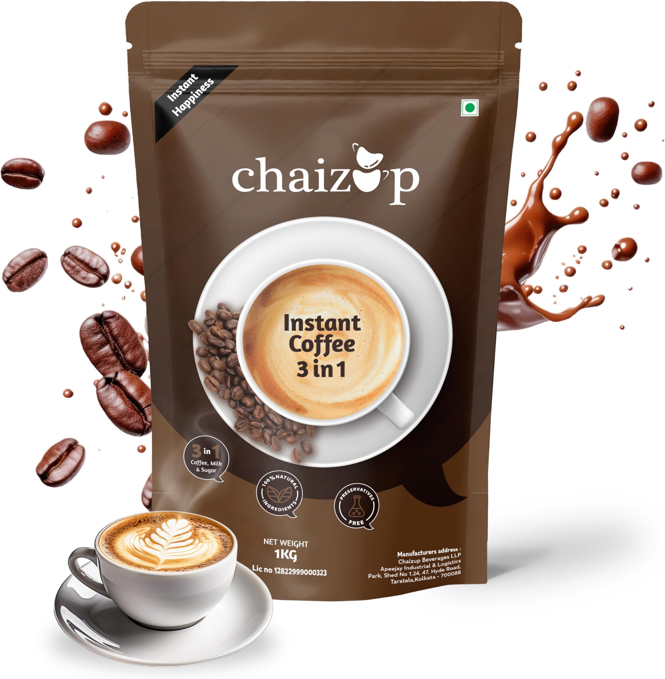 Chaizup Premium 1 Min Instant Coffee 3-in-1 Premix - 1kg Poly | Regular Coffee 3-in-1 Flavours | Approx. 72 Servings | 1kg