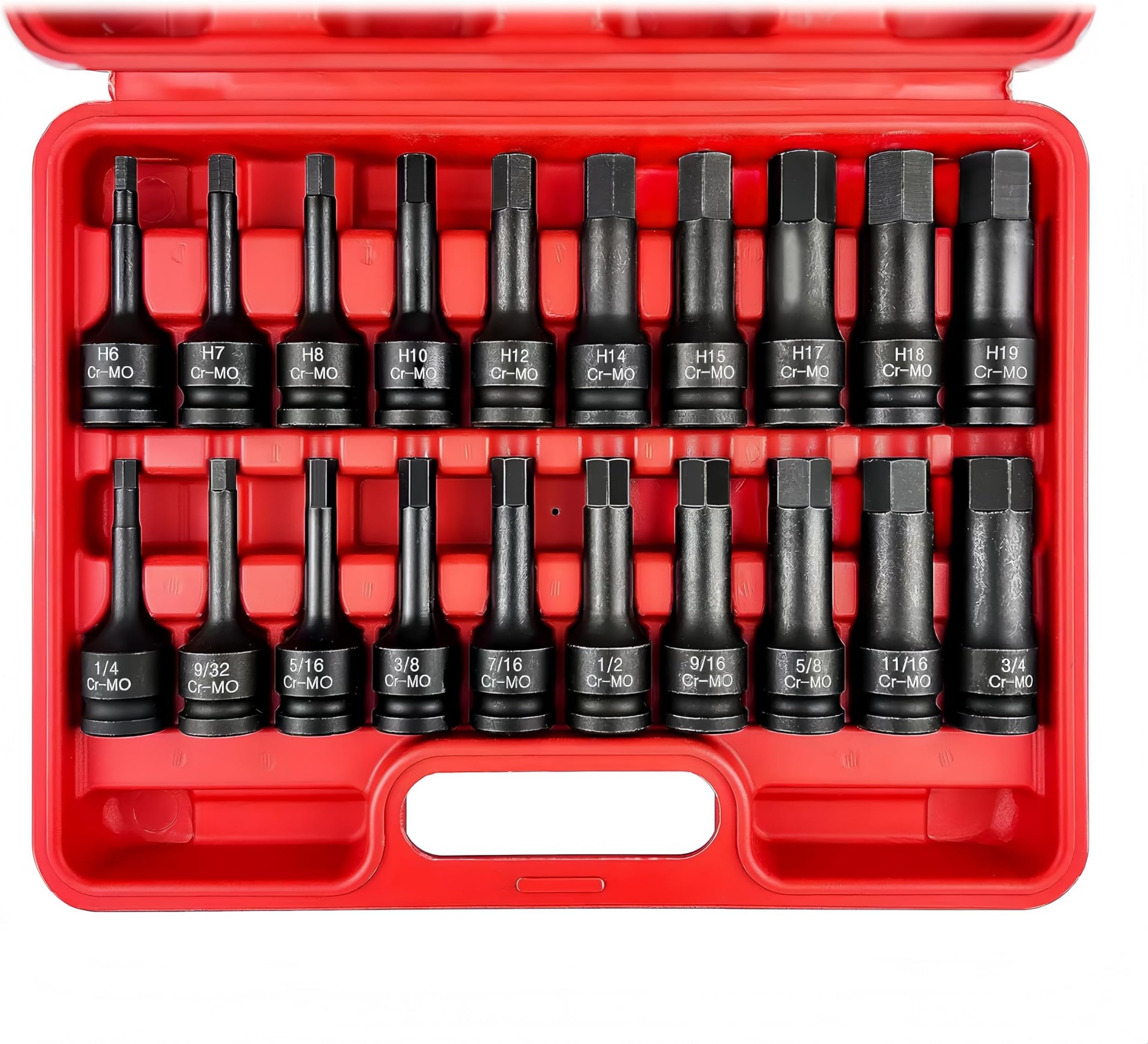 20PCS 1/2" Drive Master Allen Socket Set, Cr-Mo Steel Impact Hex Bit Socket Set, High Torque SAE/Metric Allen Socket Hex Driver Set with Clear Size Mark Storage Case 1/4”-3/4” 6-19mm