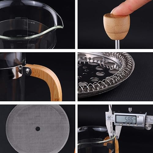 Miniatura 4 de Sivaphe Cafeteratetera de prensa francesa de 34 onzas con tapa de bambú y mano de acero inoxidable de alto vidrio de borosilicato de 33.8 fl oz