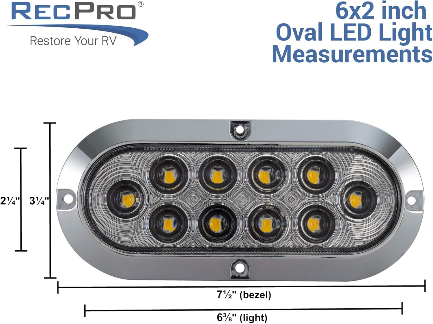 Long Haul Clear/Red 6" Oval Surface Mount Stop/Tail/Turn LED with Chrome Bezel | Kit (4 Pack)