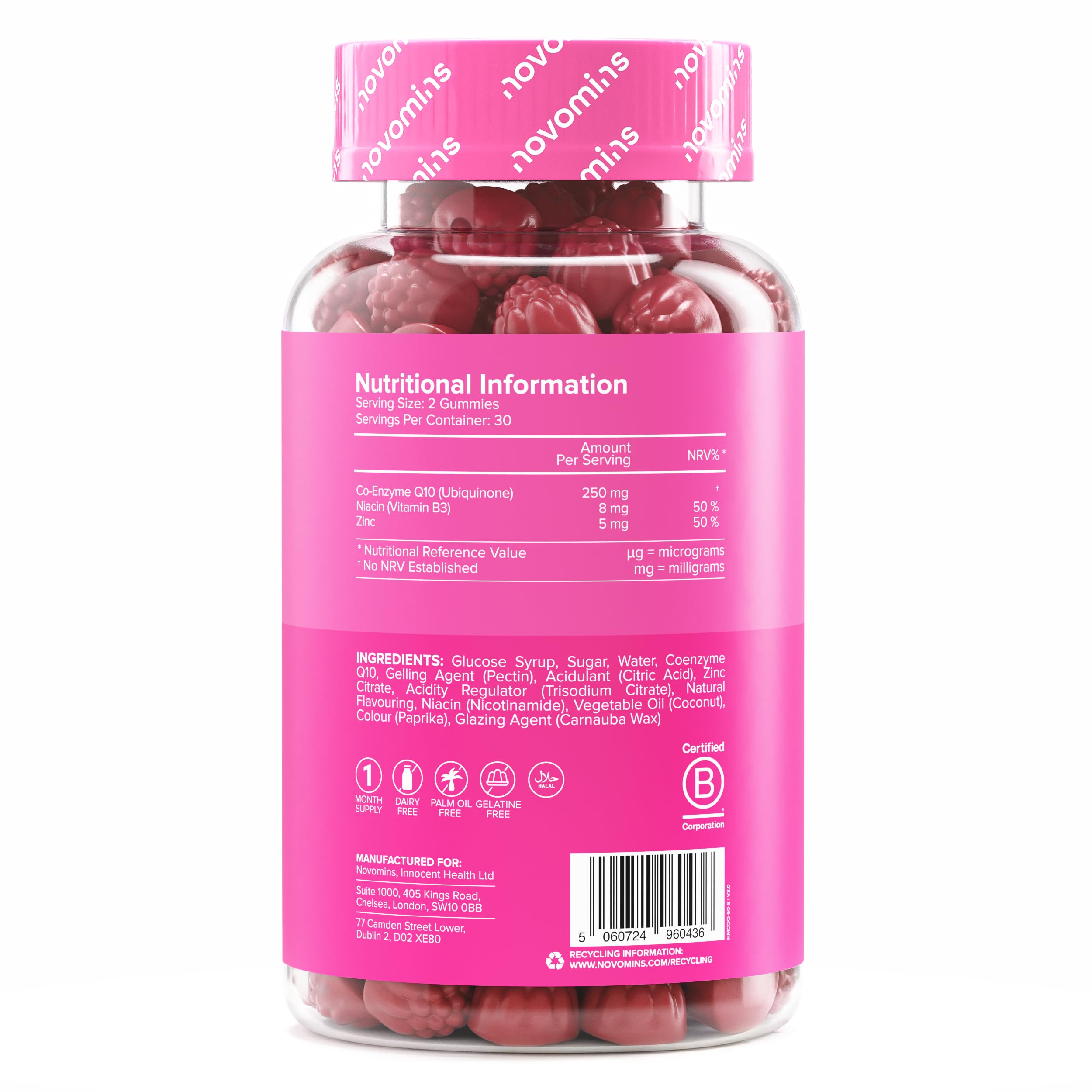 Coenzima Q10 Gommose – 250 mg di CoQ10 (Ubichinone) ad Alta Concentrazione – con Zinco e Vitamina B3 – Energia e Difese – Vegan – 60 Gommose Gusto Arancia – Novomins