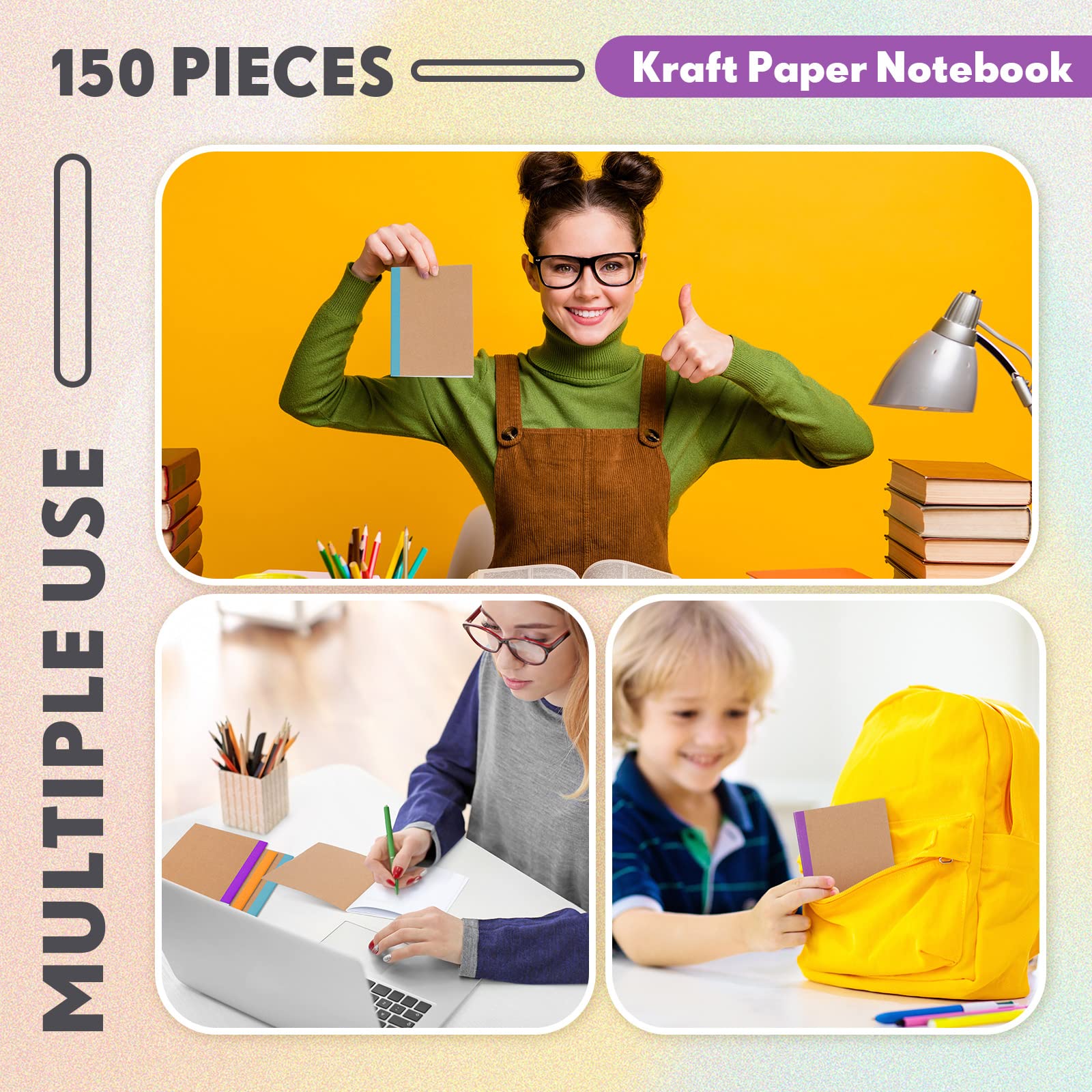 Notizbücher aus Kraftpapier, A6, blanko, genäht, Reisetagebuch, Taschennotizblock, unliniert, für Reisende, Studenten, Klassenzimmer, Büro, Schulbedarf, 150 Stück (mehrfarbig)