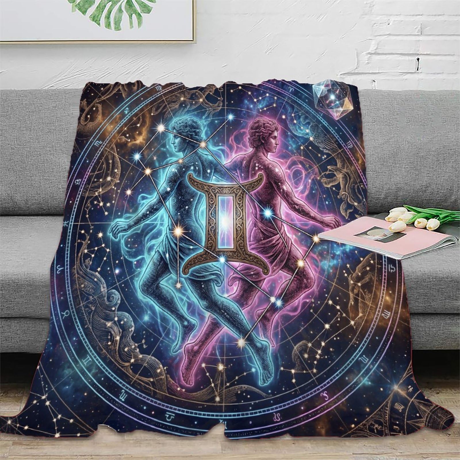 W7C8U2X3 Gemini Zodiac Celestial for Flannel Throw Blanket, Guest Bed Room