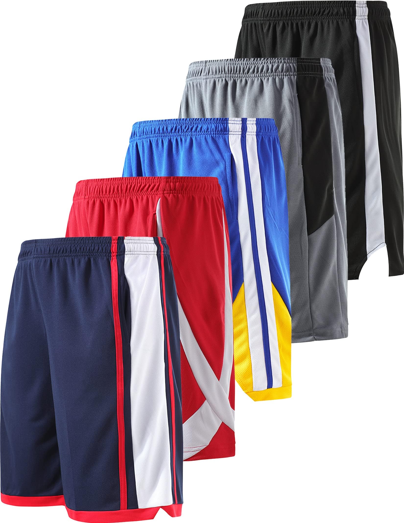 Liberty ImportsPack of 5 Big Boys Youth Athletic Basketball Shorts Mesh Quick Dry Activewear with Pockets (Edition 3, Youth Large)