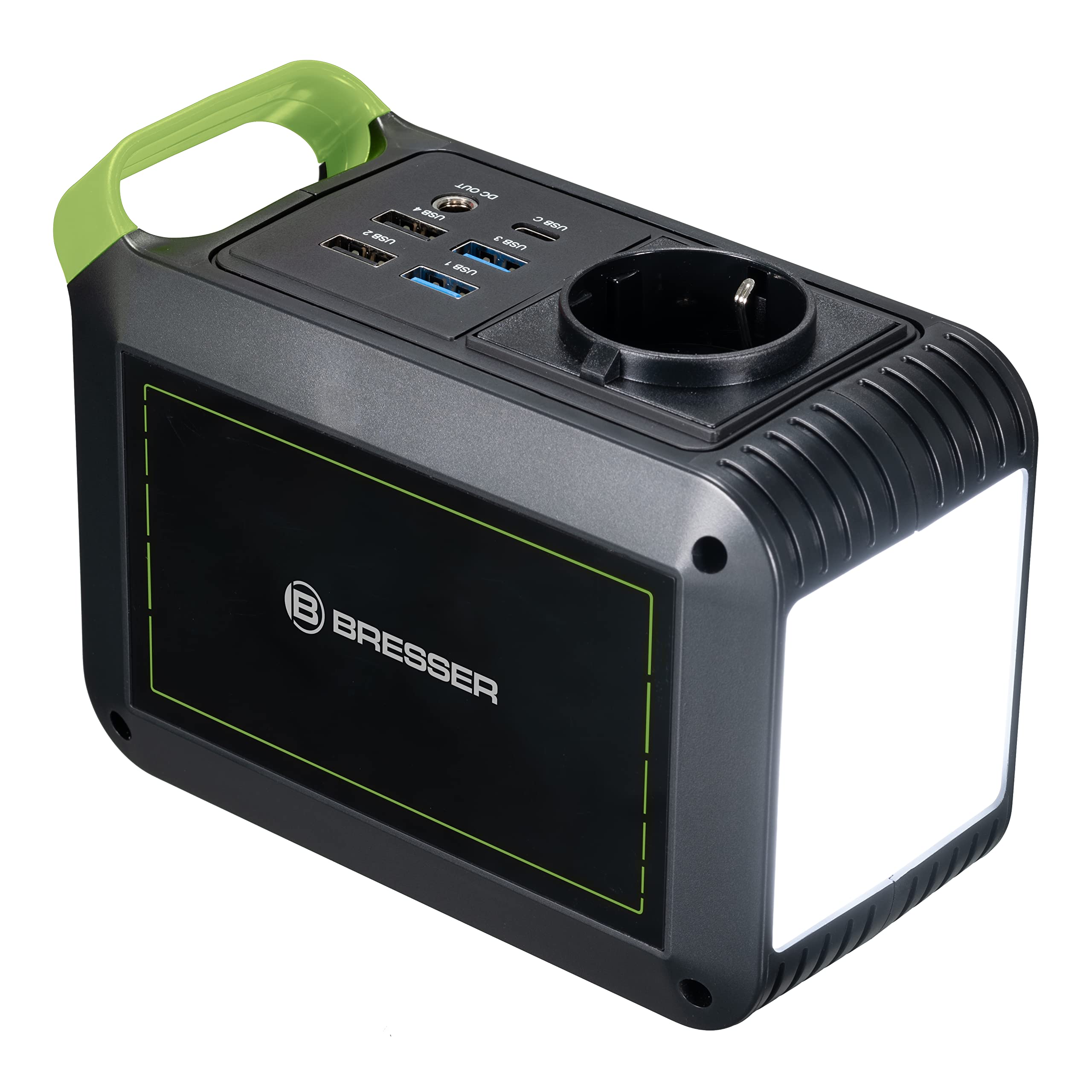 Bresser Mobile Power Station 88,8 Wh, 6 Ah / 14,8 V con batteria agli ioni di litio di alta qualità, porte USB, CA e DC e grande lampada a LED | 5 uscite USB con USB C e QC 3.0, porte AC e DC, ricarica solare opzionale, luce LED con 3 livelli e modalità S