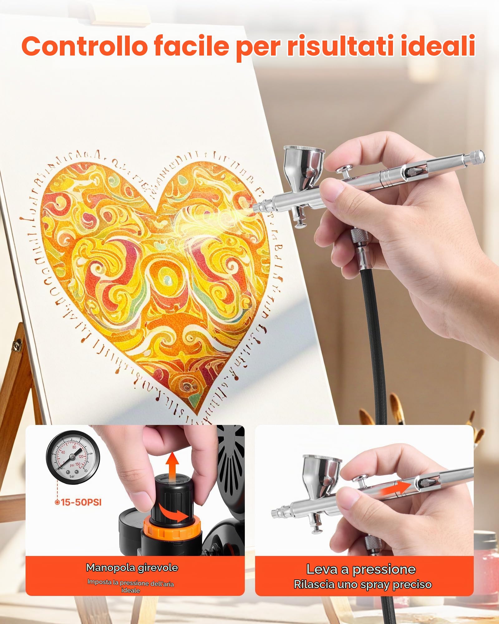 VEVOR Set Aerografo con Compressore d'Aria Serbatoio 1/6 HP, 1 Aerografo a Doppia Azione con Ugello 0,3 mm Tubo Flessibile Vernice Acrilica Ventole, Kit Aerografo per Decorazione di Pittura, Modelli