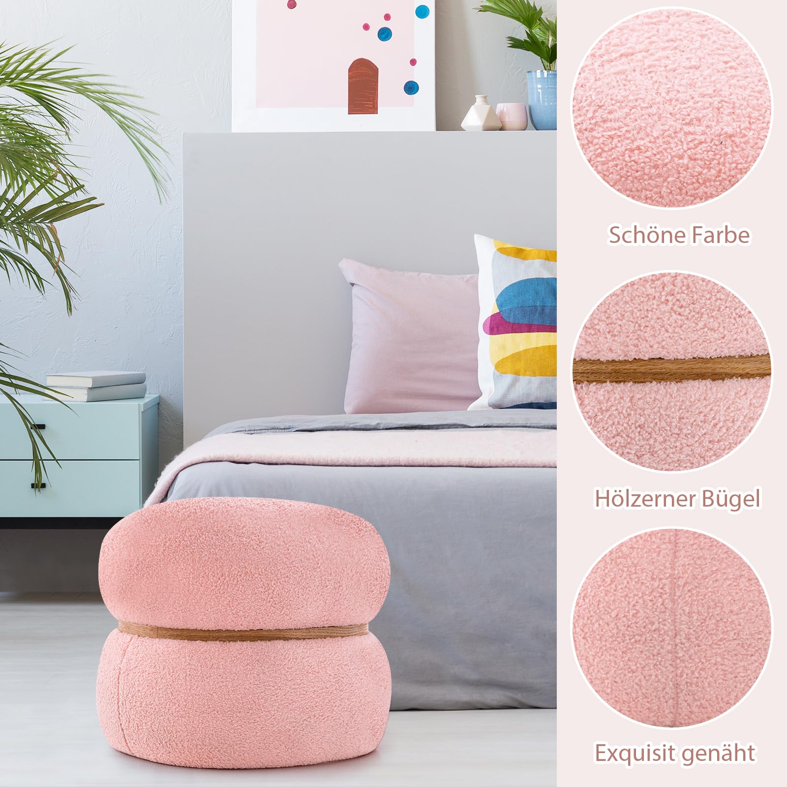 RELAX4LIFE Taburete Acolchado de Terciopelo Ovalado, Taburete de Maquillaje con Almohadillas Antideslizantes, reposapiés otomano para Dormitorio, salón, Entrada, 44x35x35cm, Carga 300 kg, Rosa