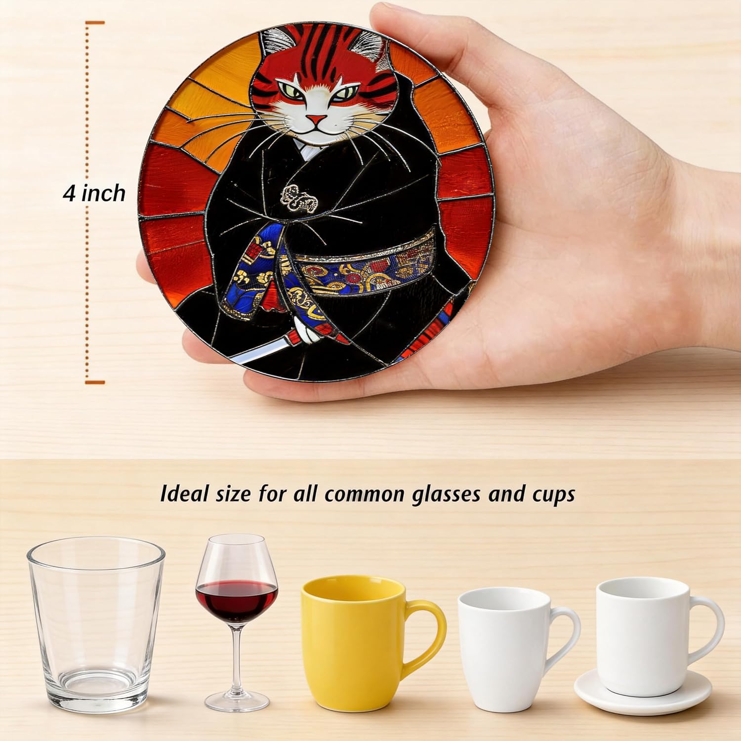 Nikyi 6 Pcs Cat Ceramic Absorbent Coasters, Round Drink Coaster with Metal Holder and Cork Base, for Coffee Table Kitchen Bedroom Living Office Desk Home Decor or Funny Gifts image 3