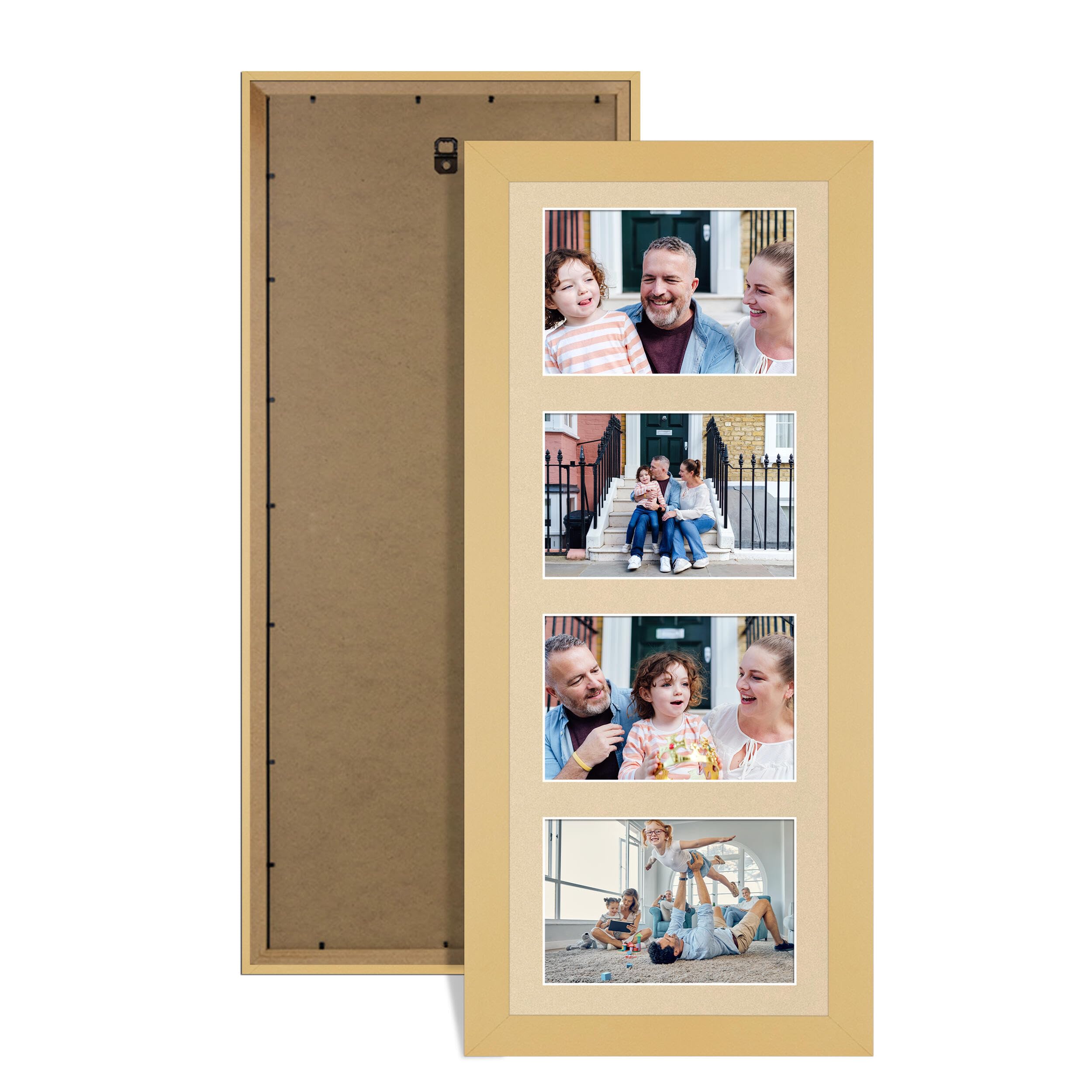 Alison Kingsgate Matte Yellow 50x20cm Photo frames for multiple pictures -4 Apertures Collage Frame with Ivory Mount - Holds (4x) 6x4 Photos - Engineered Wood & Perspex โ image 1
