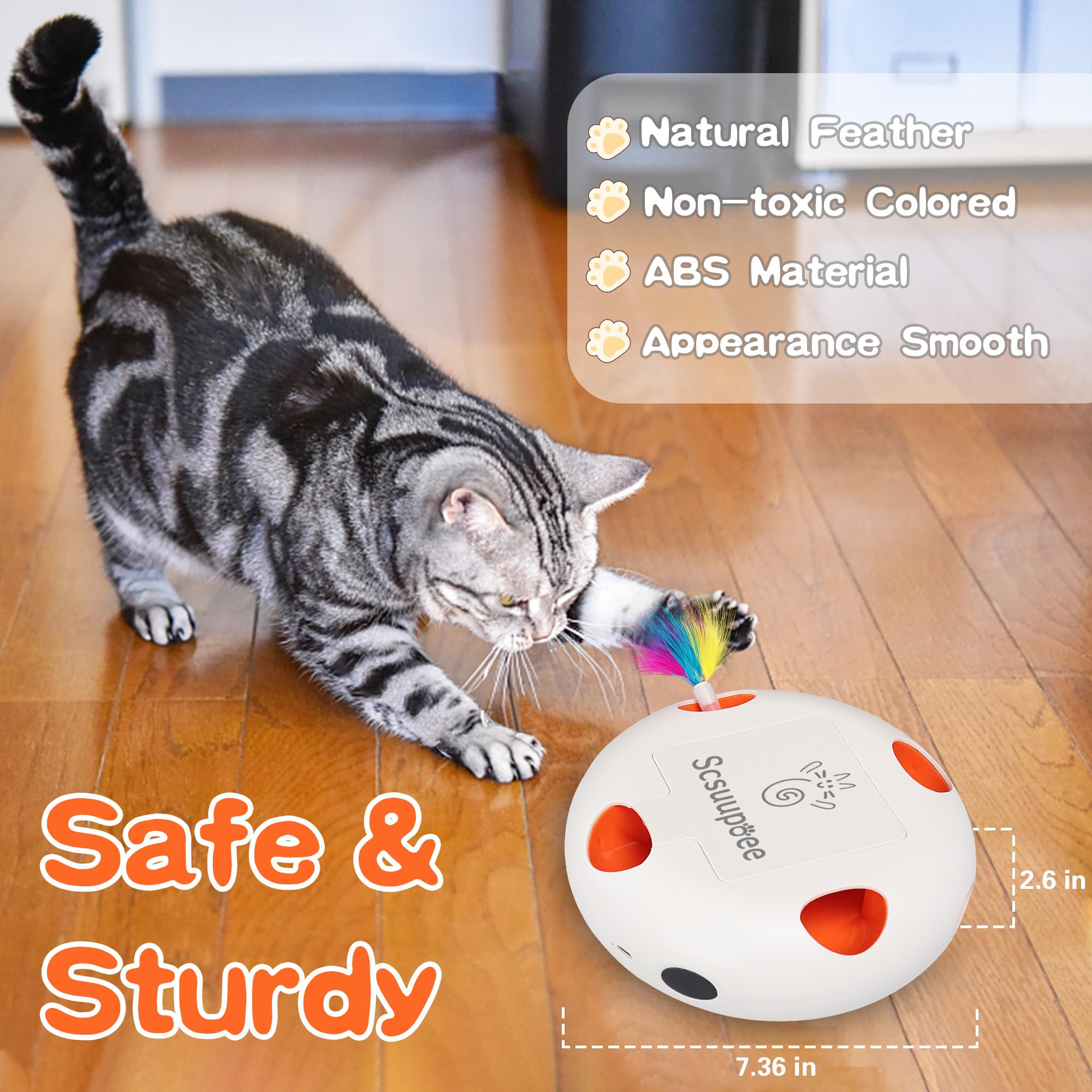 Giocattolo interattivo per gatti, ricaricabile, con sensore intelligente, con 7 fori, alimentato tramite USB, automatico, per gatti da interni, bianco