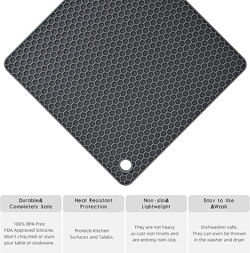 Miniatura 3 de Smithcraft Alfombrillas de silicona para salvamanteles de encimera, resistentes al calor, paquete de 4 unidades, tamaño: 7.5 x 7.5 pulgadas, forma: