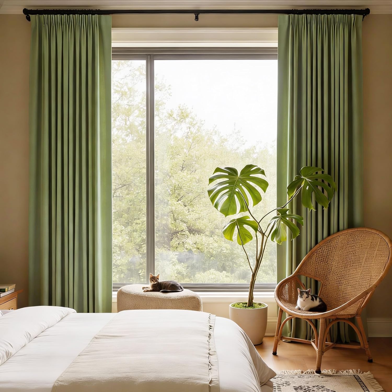 Sage Green Pinch Pleat Blackout Curtains 96 Inches Long for Living Room, Room Darkening Thermal Insulated Drapes Privacy Assured Memory Shape Pleated Panels for Bedroom with Hooks(2 Panels,40Wx96L)