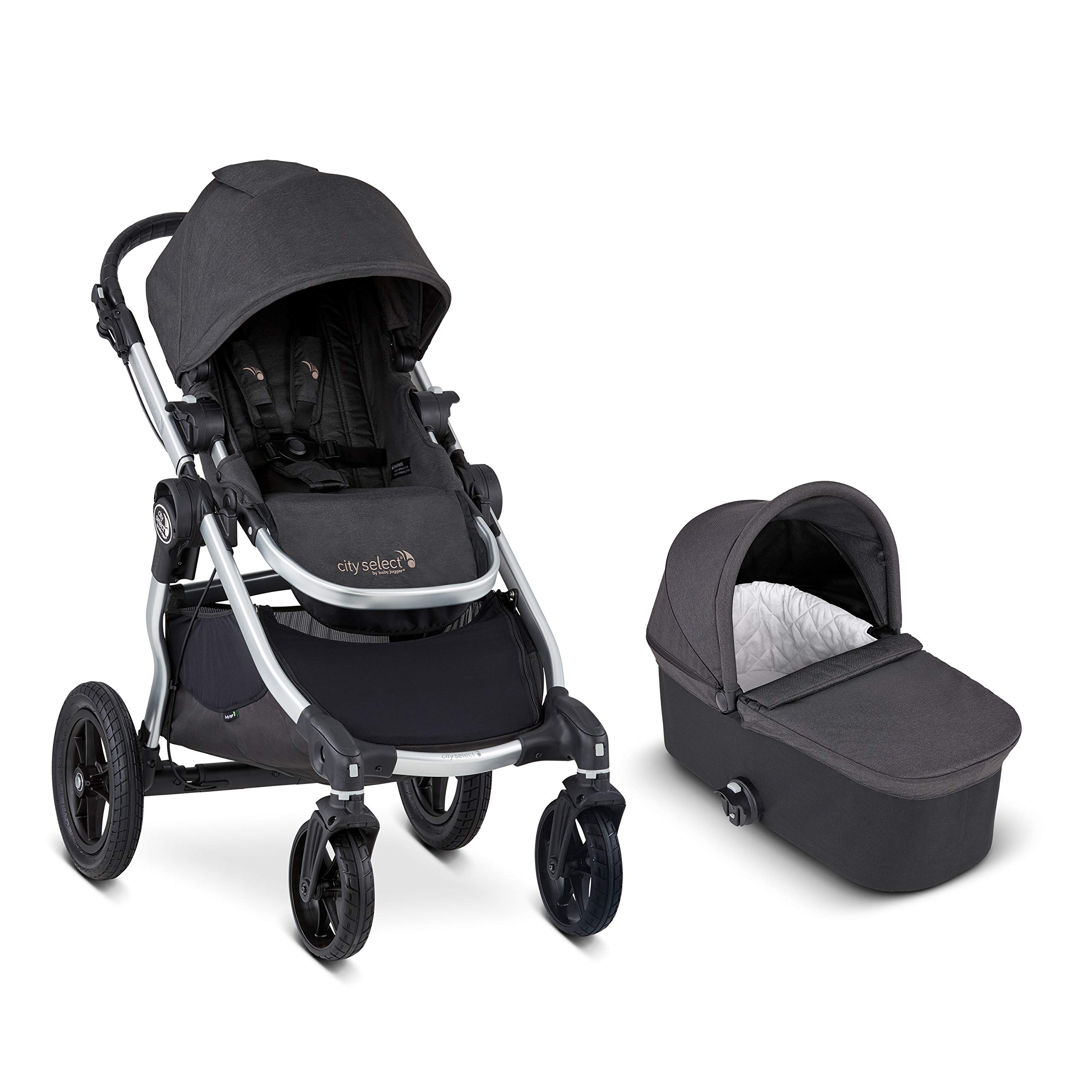 Baby Jogger City Select Stroller with Deluxe Pram | Baby Stroller with 16 Ways to Ride | Deluxe Pram Bassinet for Infants & Toddlers, Jet
