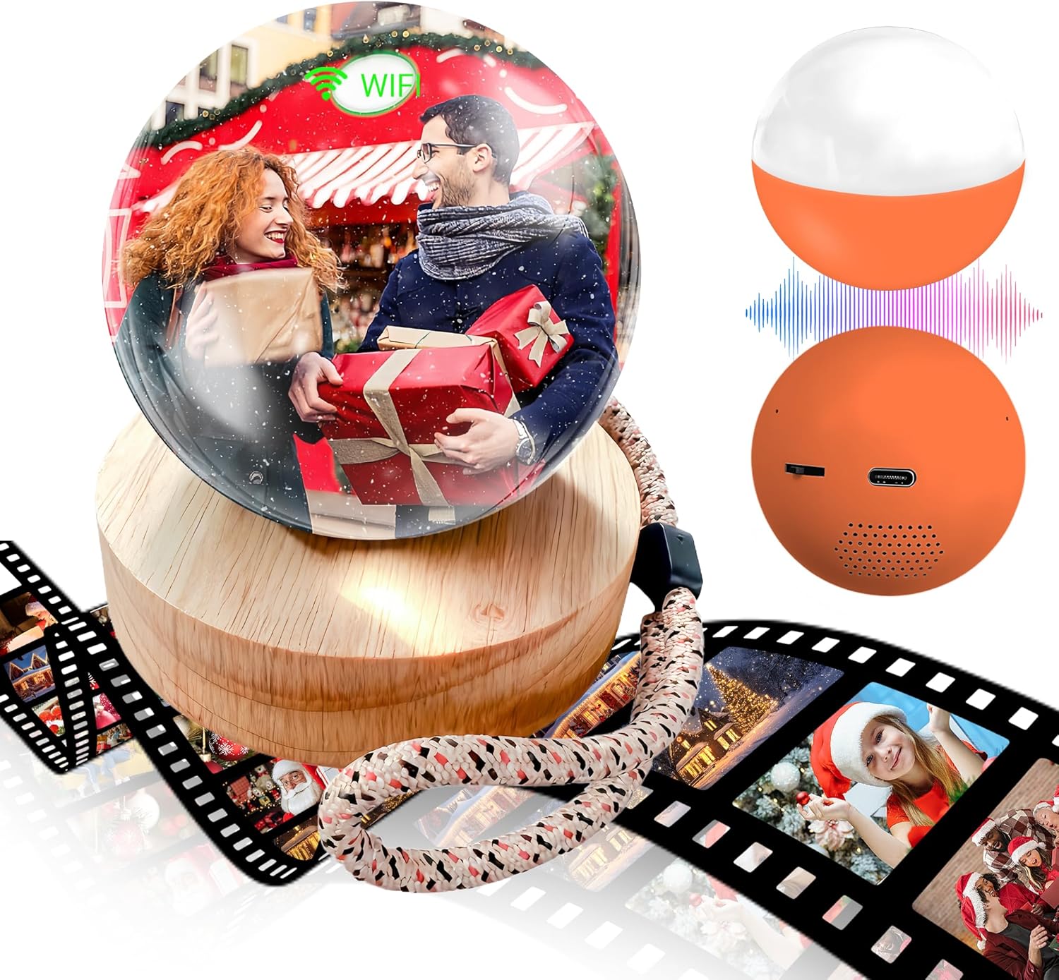 2.7" Custom Crystal Ball Video Player,Memory Sphere Ornament, Memory Orb Custom Video Sphere, Personalized Uploadable Videos & Photos, USB Rechargeable Crystal Ball Video Player for Gifts(Orange)