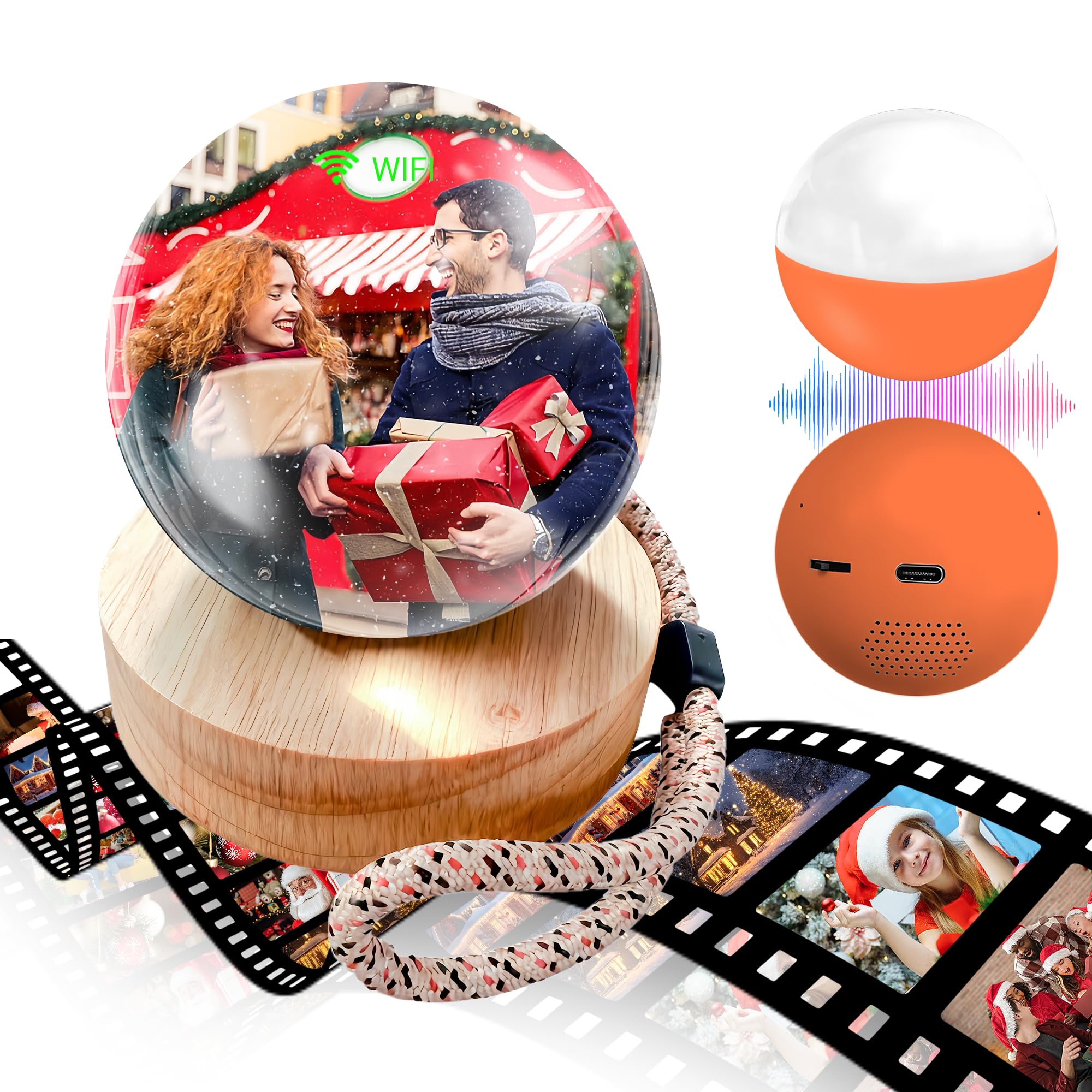 2.7" Custom Crystal Ball Video Player,Memory Sphere Ornament, Memory Orb Custom Video Sphere, Personalized Uploadable Videos &amp; Photos, USB Rechargeable Crystal Ball Video Player for Gifts(Orange)