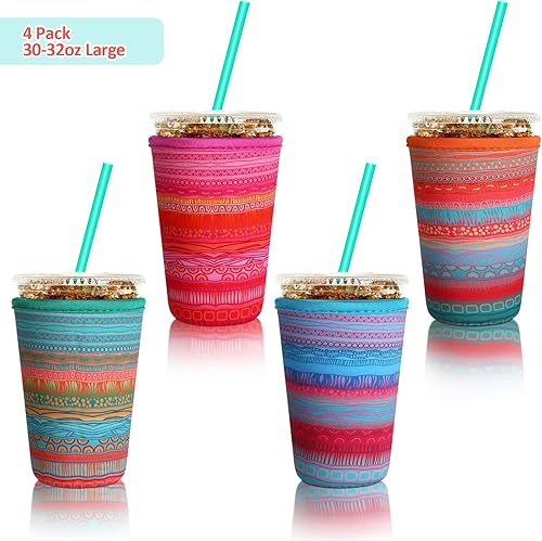 Miniatura 3 de Patelai Funda aislante reutilizable para café helado, 4 piezas, para bebidas frías, bebidas y soporte para la mayoría de los cafés (22-24 onzas,
