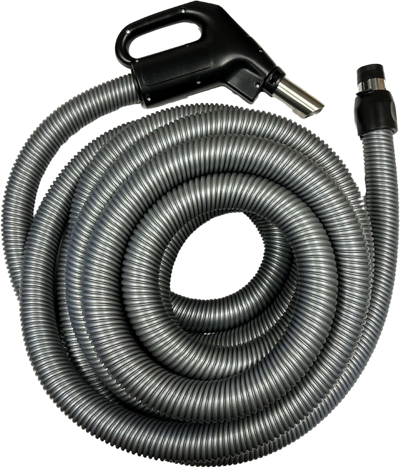Wessel-Werk Low Voltage Central Vacuum Hose, 35 ft Crushproof Hose with 2-Way On/Off Suction Control Switch on 360° Swivel Gas Pump-Style Handle – Controls System Power from the Hose, Dark Gray