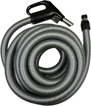 Wessel-Werk Low Voltage Central Vacuum Hose, 33 ft Crushproof Hose with 2-Way On/Off Suction Control Switch on 360 Swivel Gas Pump-Style Handle Controls System Power from the Hose, Dark Gray