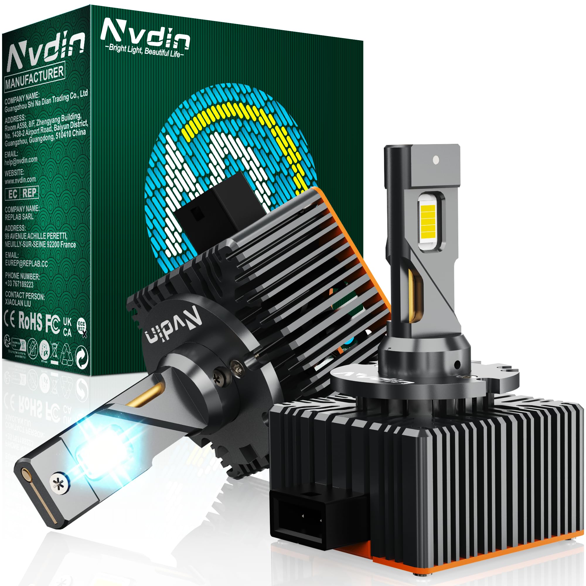 d1s led ampoules 30000lm, feux ultra puissante de route et croisement pour projecteurs de phare voiture, remplacement direct des lampes xénon 35w, 6000k blanc intense