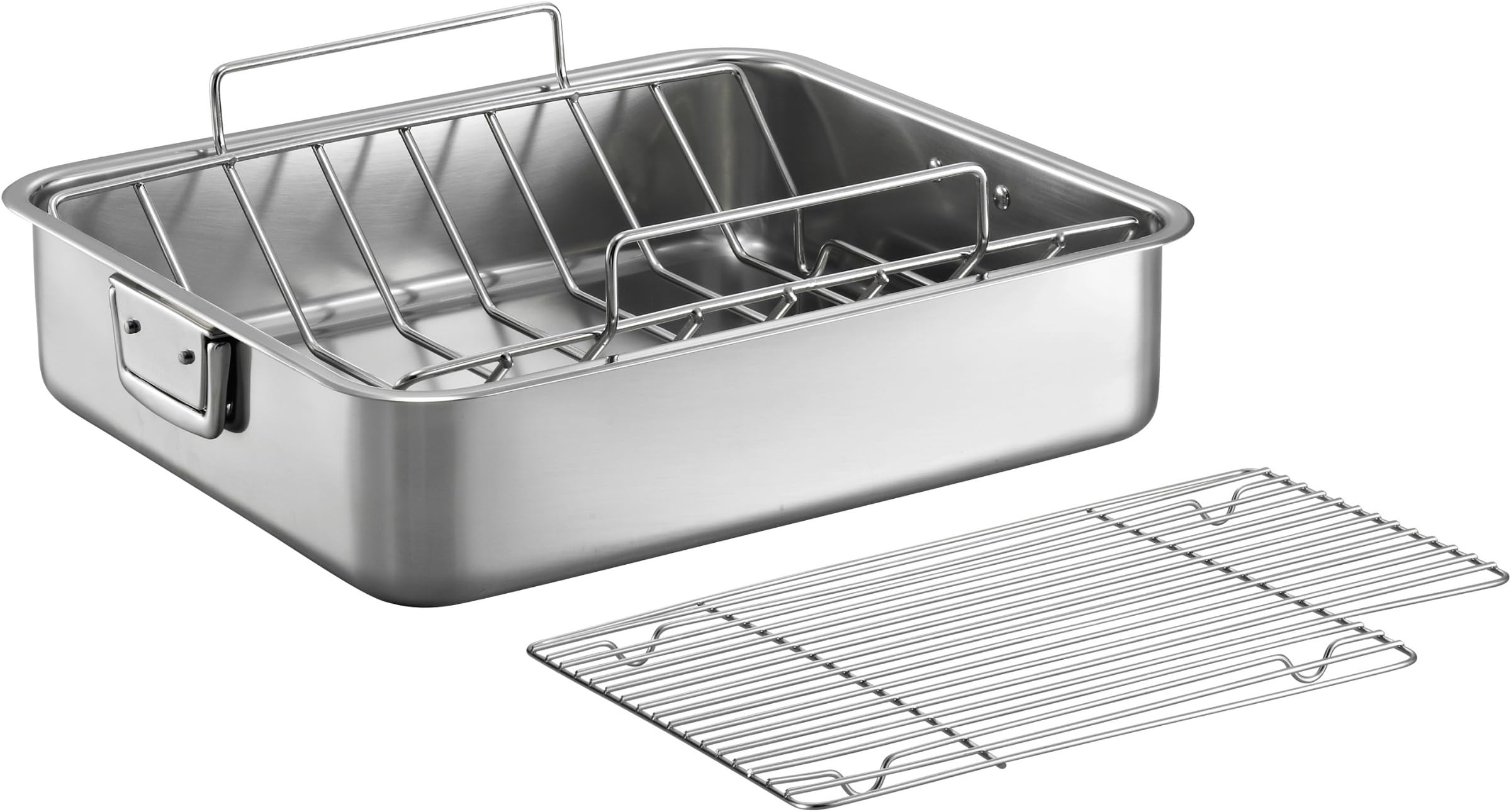 Tramontina Gourmet Premium 18/10 Staineless Steel 16.5-Inch Roasting Pan with Basting Grill and V-Rack