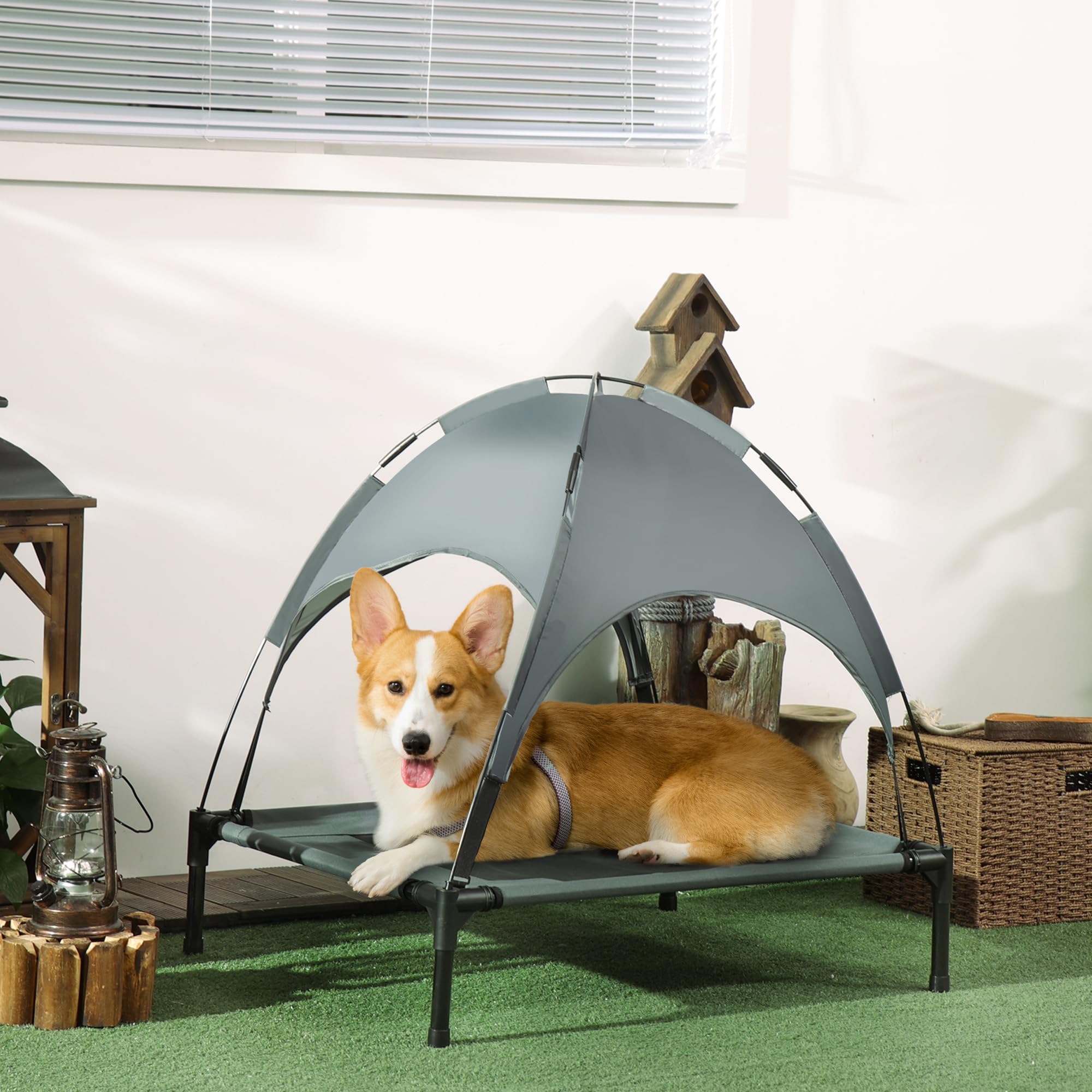 Pawhut Cama para Mascotas con Carpa Impermeable para Perro Gato Dormir en el Exterior Terraza Jardín (M: 76 x 61 x 76cm (LxAnxAl))