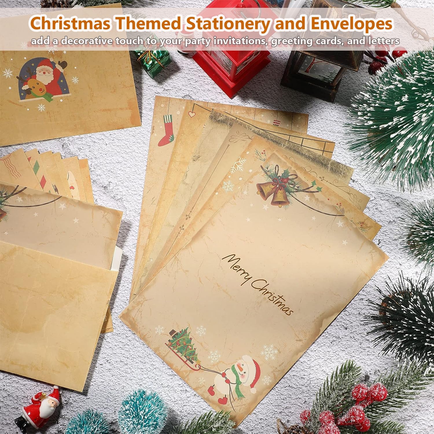 Set Carta Da Lettere Natale Vintage: 60 Fogli + 30 Buste Kraft + Adesivi, Perfetto Per Biglietti Fai Da Te