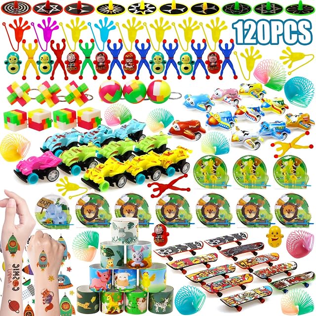 120PCS Party Bag Fillers for Kids Unisex, Kids Party Favours Party Bag Toys, Classroom Prizes Rewards Lucky Dip Prizes Goodie Bag Fillers Pinata Stocking Fillers for Kids Birthday Party