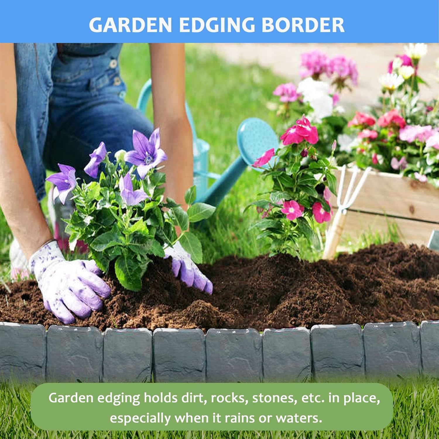 Garden Landscape Edging Border, 20pcs Flower Bed Edging Borders,Imitation Stone Effect Garden Border Edging,Rubber Edging for Landscaping,Plastic Lawn Edging Border