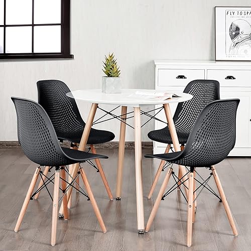 Miniatura 10 de KOTEK Juego de 2 sillas de comedor, sillas laterales de plástico moldeado DSW con diseño de malla, patas de madera maciza, sillas laterales modernas