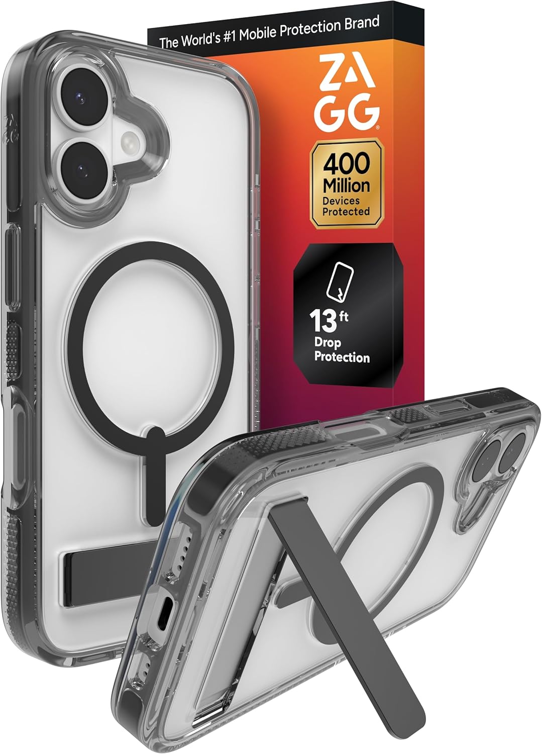 ZAGG Santa Cruz Snap Case with Kickstand for iPhone 17 - Jet Black, Drop Protection (13ft/4m), MagSafe Charging Compatible, ClearGuard Anti-Yellowing Technology, Scratch Resistant Phone Case