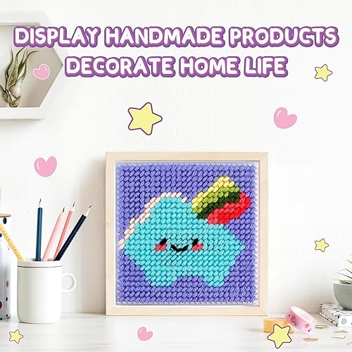 Miniatura 5 de Caydo Kit de punto de cruz 8 en 1 para principiantes y niños, incluye 8 lienzos de plástico con patrones previos, 13 hilos de colores, instrucciones