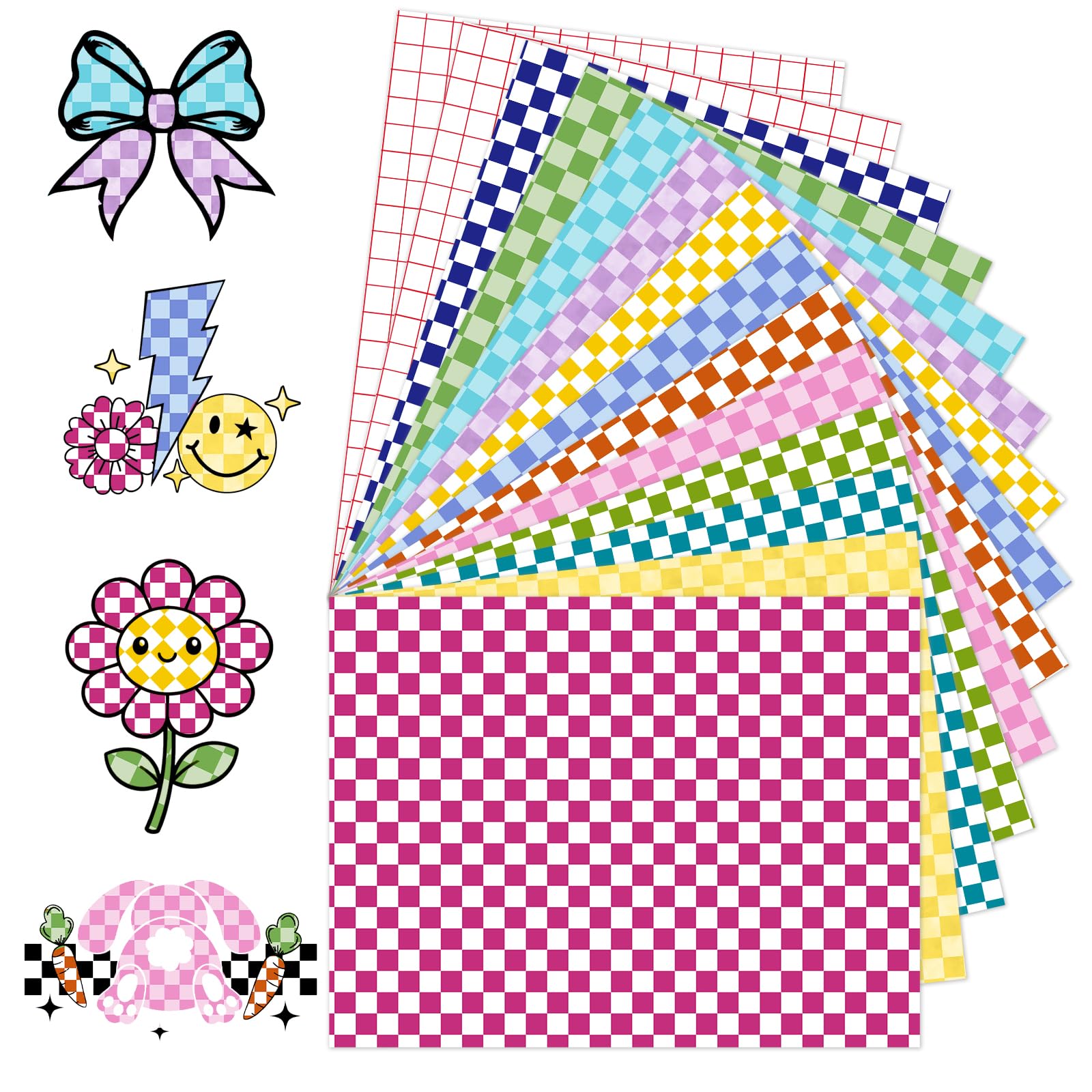 Tintnut Easter Plaid Permanent Vinyl 12x10in 12 Sheets Self Adhesive Vinyl