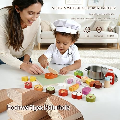 Miniatura 2 de Juego de alimentos de madera para niños pequeños, cortar alimentos para actividades preescolares, accesorios de cocina para niños, juguetes de