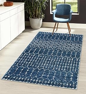Lahome Moroccan Blue 3x5 Non-Slip Washable Soft Rug for Bedroom Floor Throw, Geometric Print Distressed Indoor Modern Rug for Entryway, Dining Room, Bathroom - Buy now