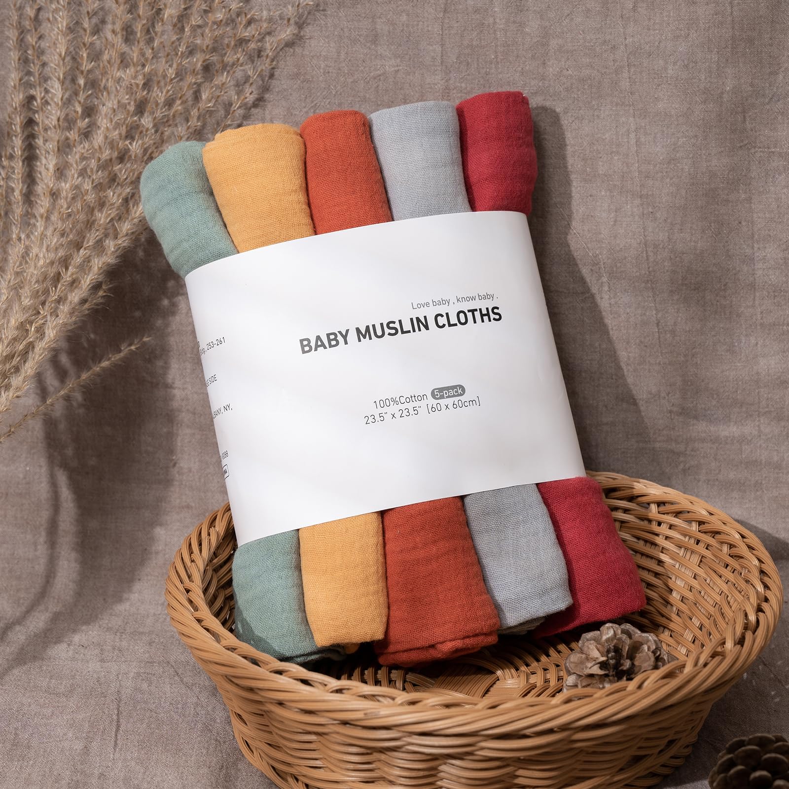 Muslin Cloths for Baby Muslin Squares Swaddle Blankets Neutral Receiving Blanket Swaddling for Newborn Boys and Girls 5 Pack Breathable and Skin-Friendly Swaddle Wrap for Infant Baby LMF5003 - Image 4