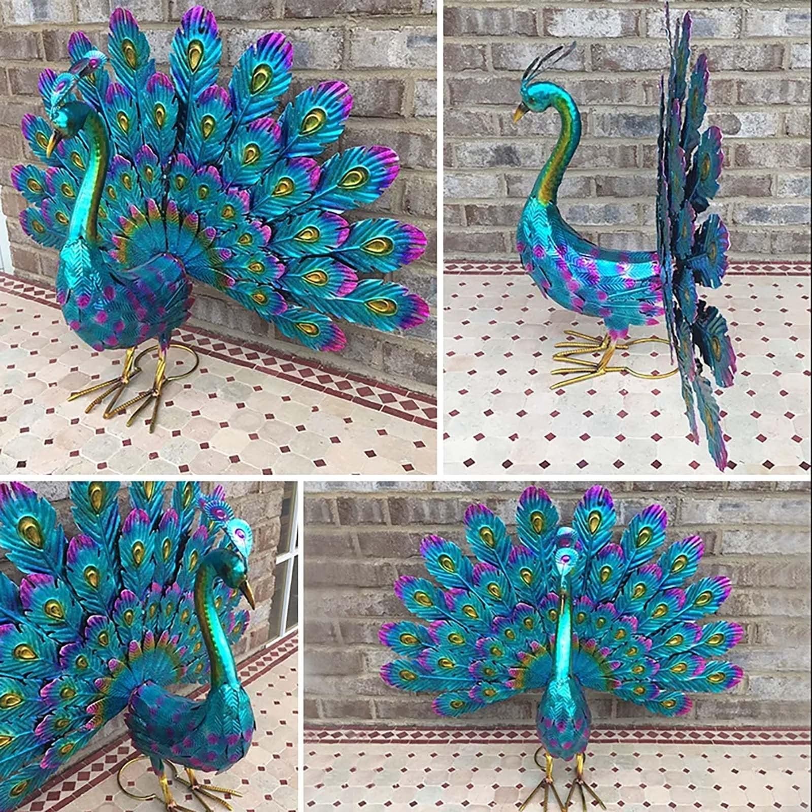 Klusj Belle Statue De Paon Décorative En Métal - Sculpture 3D Colorée Pour Jardin, Patio Et Extérieur