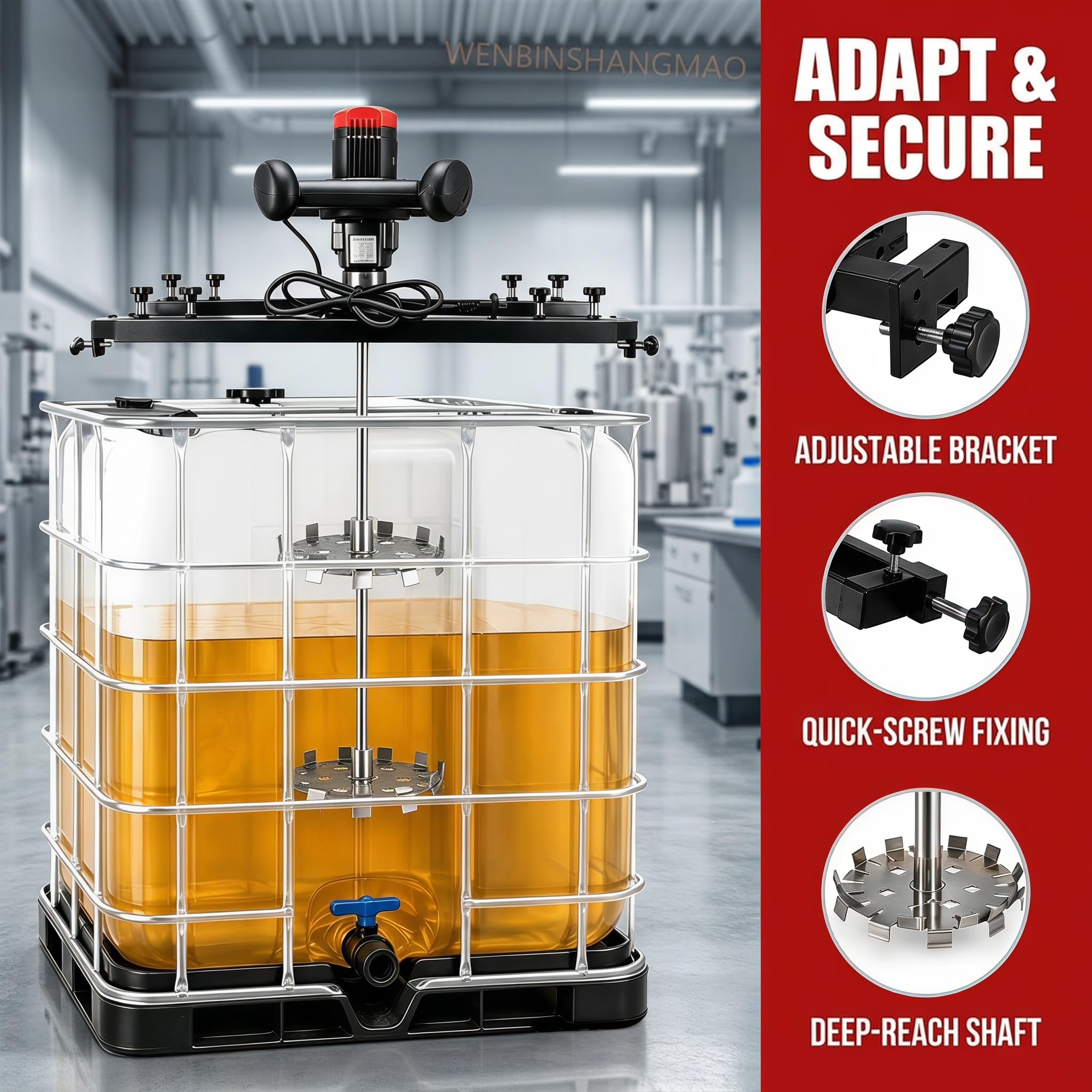 Mieszadło IBC Tote Mixer 110 V 3200 W IBC z regulowanym wspornikiem 65-125 cm, wałem 89,9 cm i 3 opcjami wirnika, mieszacz zbiornikowy do torby IBC, farby, fugi, tynku A