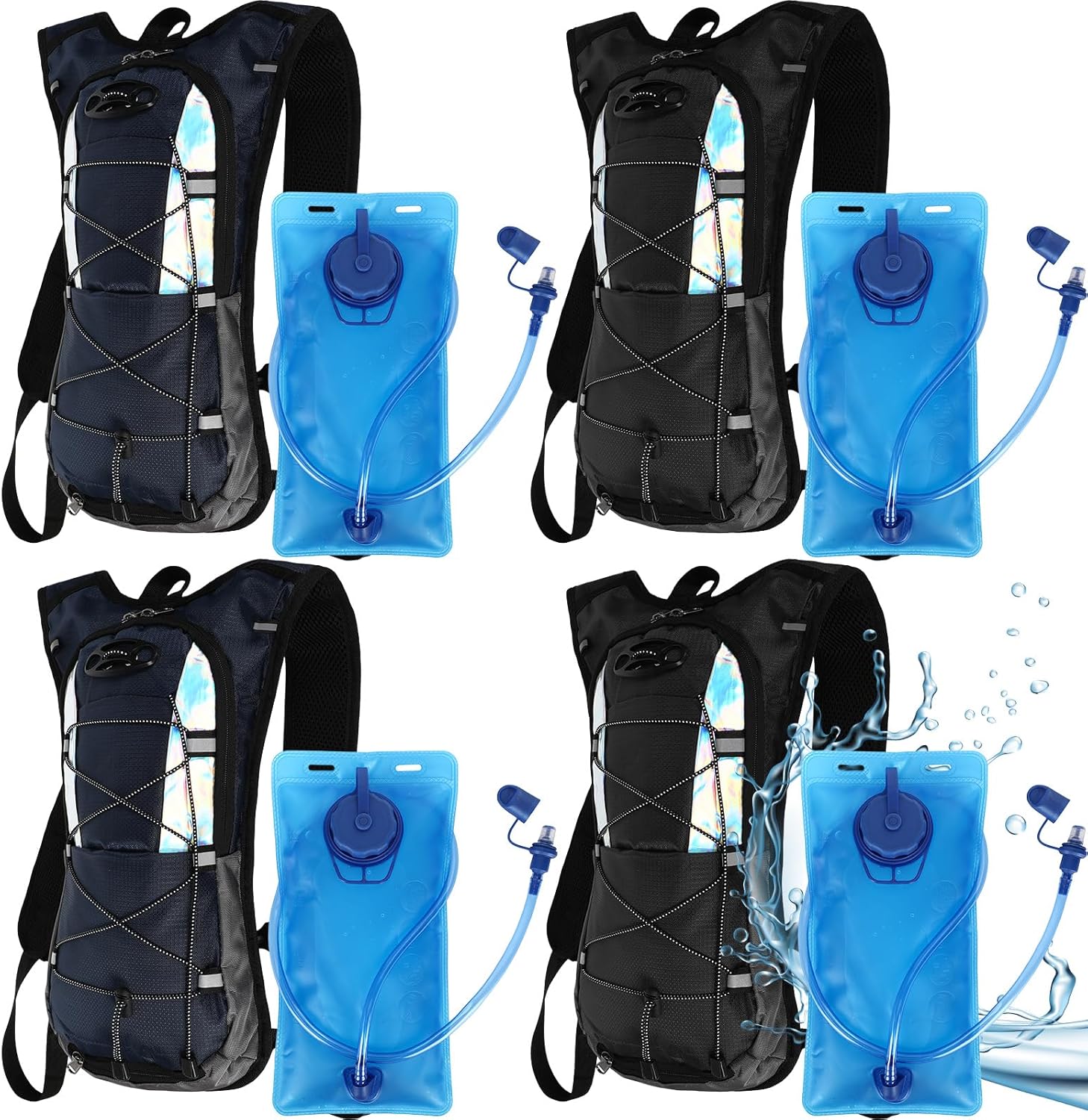 Sadnyy 4 Pack Running Vest for Women Men Hydration Backpack with Water Bladders, Lightweight Reflective Hiking Backpack with Adjustable Chest Straps for Running, Cycling, Climbing, Outdoor Sports