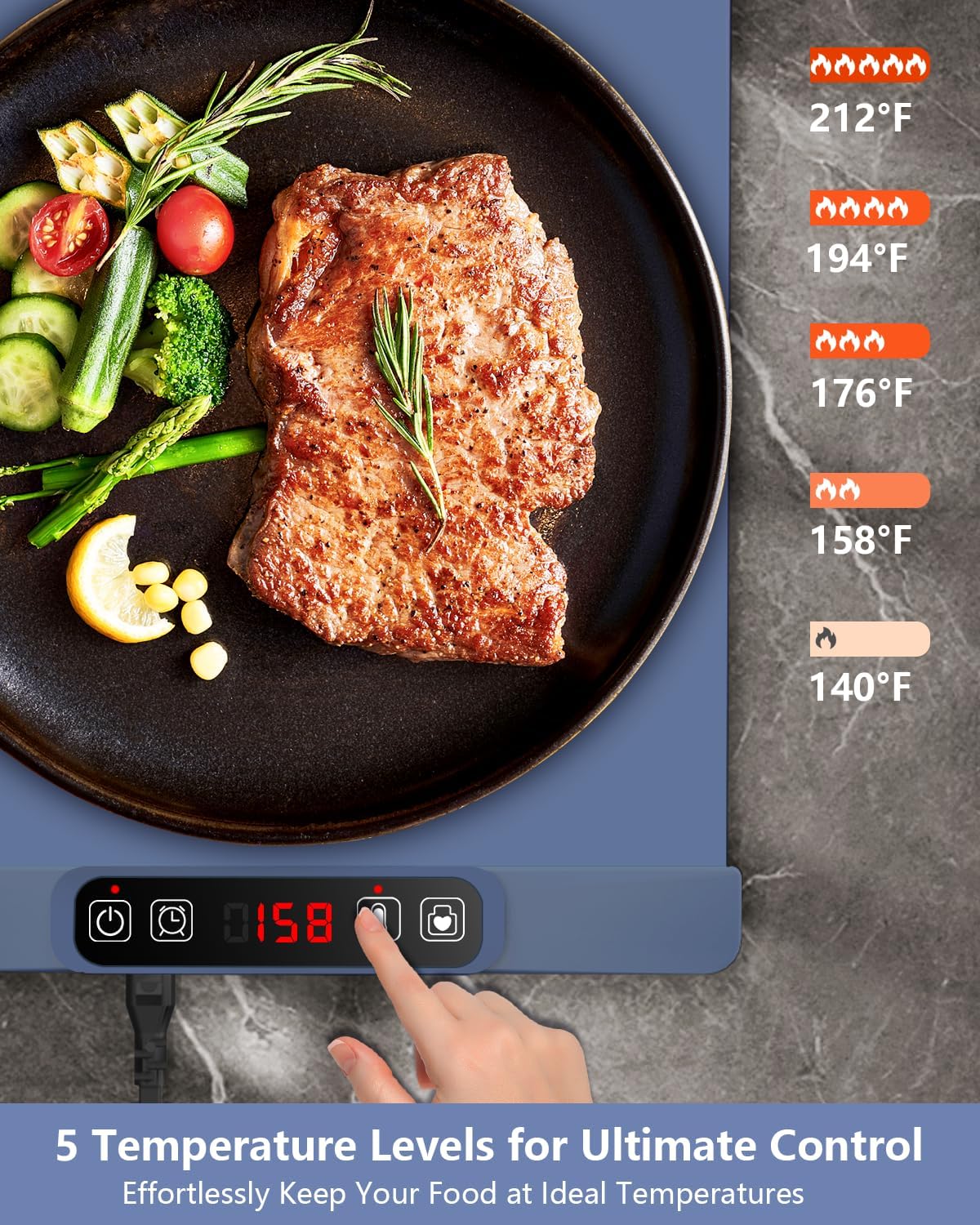 Electric Warming Tray - Full Surface Heating, Rollable & Portable,Premium Silicone Nano-Material, 5 Temperature Settings, Auto Shut-Off Versatile Food Warmer for Gatherings,Heating Mat for Food
