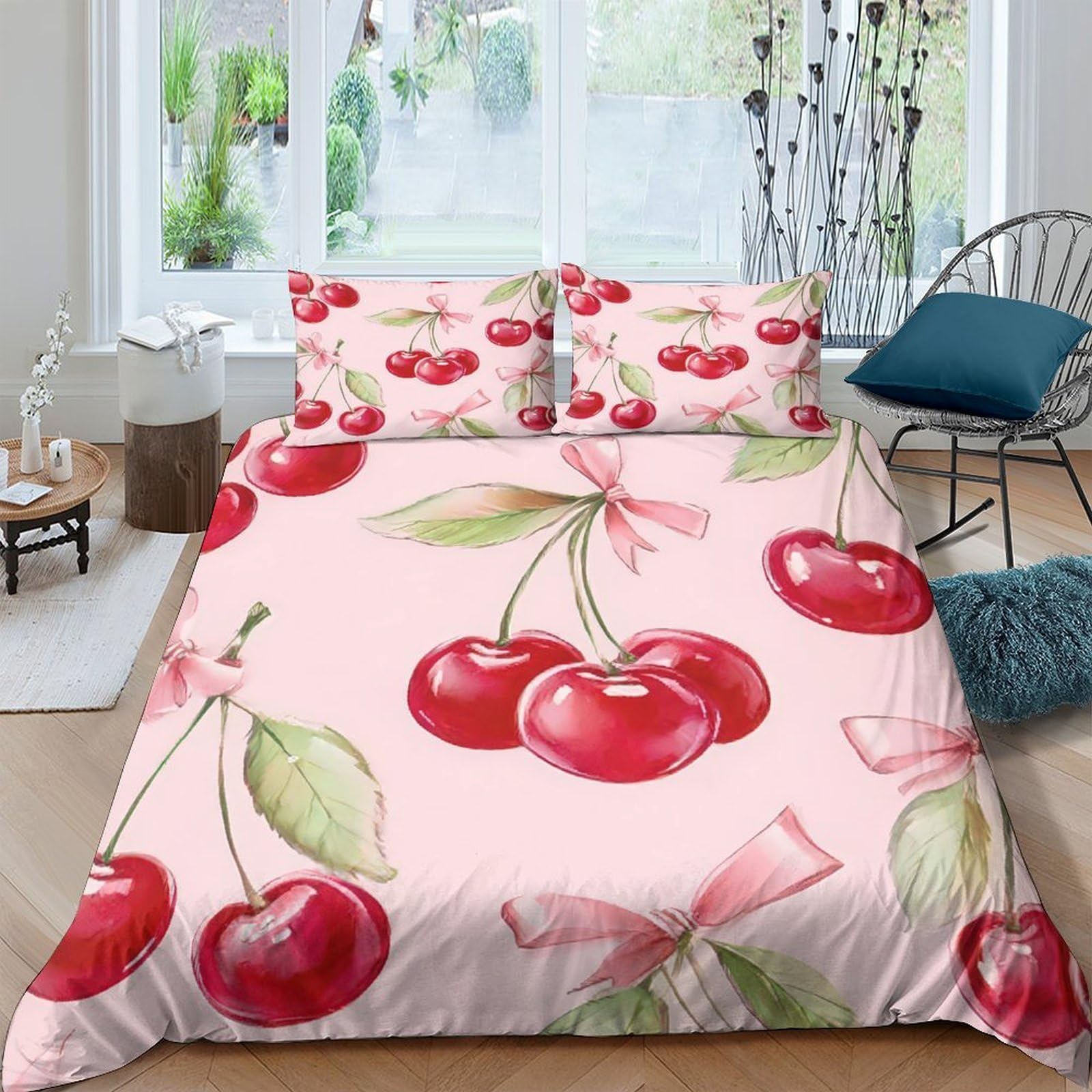 Ctjqhvkz Style-4 3D Printed Cherry Blossom Fitted Sheet Microfiber Pink Fruit Pattern Bed Sheet For Bedroom Guest Room Mattress Cover Single（135X200cm）