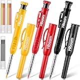 Hiboom 3 Pack Solid Carpenter Pencils with Pencil Cap and 21 Pcs Refills, Deep Hole Mechanical Pencil Marker with Built in Sharpener for Carpenter Woodworking Architect