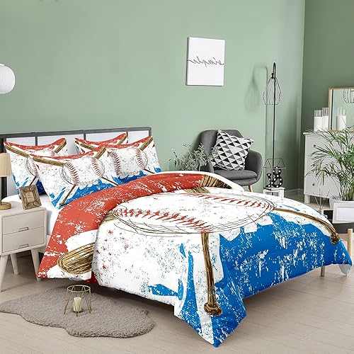 Miniatura 2 de Bodhi Juego de edredón de béisbol para niños y niños, juego de ropa de cama deportiva azul con fundas de almohada