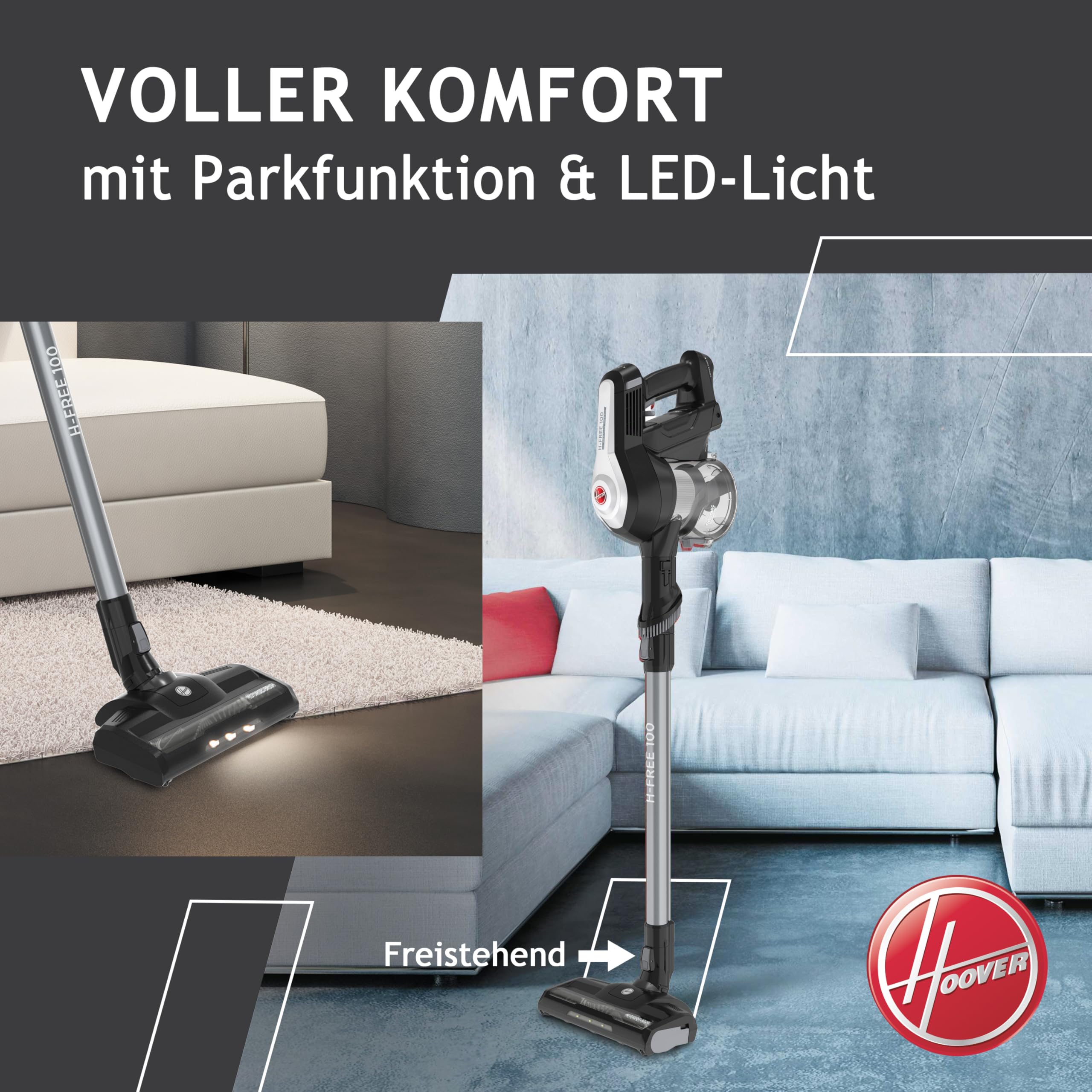 Hoover H-Free 100 Pets Akku-Staubsauger, 2-in-1, Mini-Turbodüse für Tierhaare, bis zu 40 Min. Laufzeit, motorisierte LED-Bodendüse, beutellos, kabellos, Modell: HF122BPT, Grau/Titan