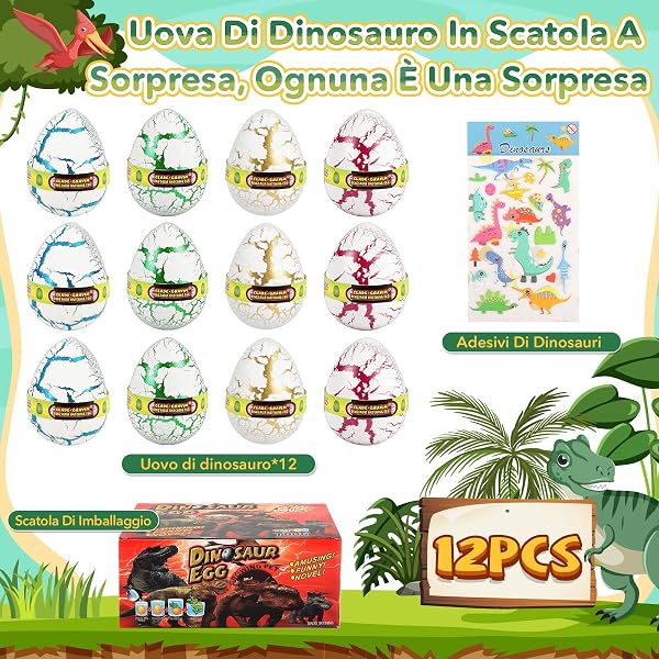 JONRRYIN Uova Arcobaleno Che Si Schiudono con Dinosauro per Bambini -12 Giocattoli Uova di Dinosauro per Ragazzi e Ragazze, Idee Regalo Compleanno e Pasqua, Uova Che Si Schiudono Bambini 3 4 5 6 7 8 - 4