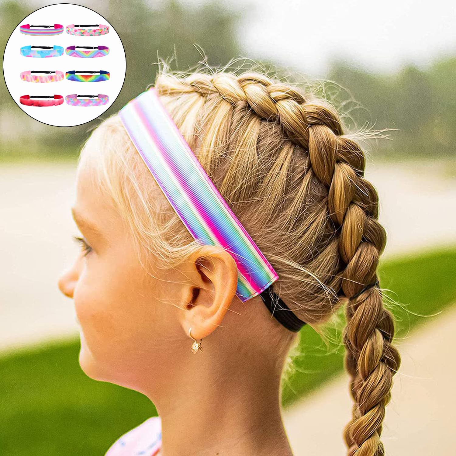 8 Stück Haarbänder Rutschfest, Buntes Haarband Kinder, Kopfband Mädchen Sommer, Tie Dye Haarbänder, Sport Haarband Mädchen, Perfekt für Sport, Tanz Oder Anderen Freizeitaktivitäten